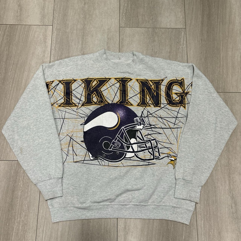 Vintage 90s Minnesota Vikings NFL Spell Out Sweatshirt Crewneck Size XL